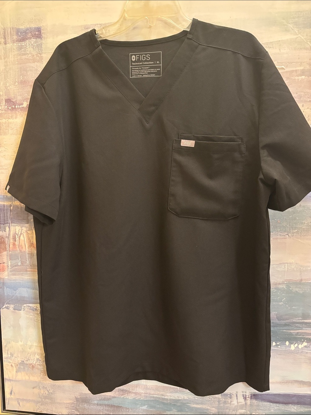 FIGS Black V-Neck Medical Scrub Top with Chest Pocket